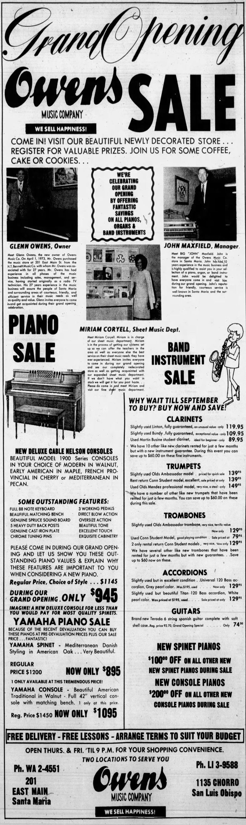 Santa Maria Times Owens Music ad from May 17 1973